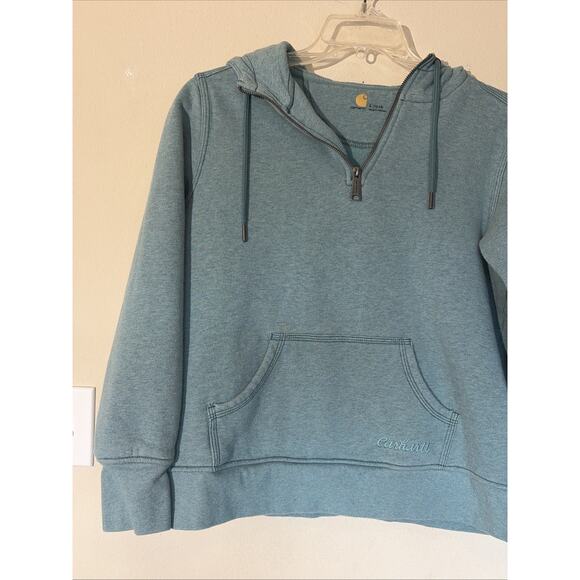 Carhartt Blue 1/4 Zip Hooded Sweatshirt Pullover Hoodie Youth Girl Large 12-14 - Picture 3 of 15